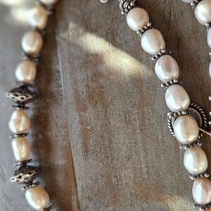 Genuine Elegant Pearl and Silver Bead Necklace Fine Silver Jewelry Upscale